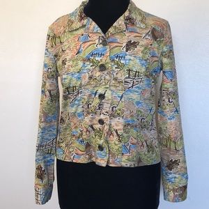 Christopher & Banks Petite button down jacket stretch  abstract print Size S